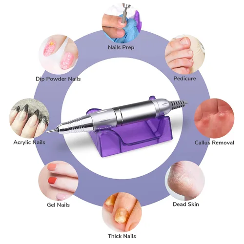 Vista 7 de BYOOTIQUE 30000RPM Pro - Taladro de uñas eléctrico para manicura y pedicura con amortiguador de pedal, 6 brocas de diamante, salón de belleza