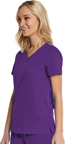 Vista 3 de Mock Wrap Scrub Top for Women 2 Pocket 4-Way Stretch for Medical Dental Spa EL9115