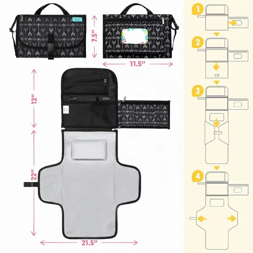 Vista 5 de Kopi Baby Cambiador de pañales portátil, bolsillo de toallitas, flechas