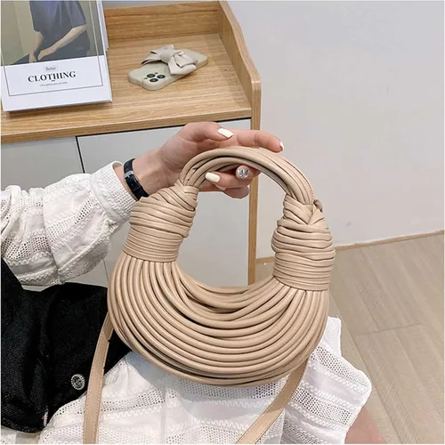 Vista 3 de Monederos y bolsos para mujer, tejido a mano, de piel sintética, con asa superior, bolso cruzado de hombro, fideos creativos en las axilas