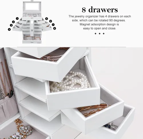 Vista 7 de Homde Paquete de caja de joyería negra una enorme caja de joyería + una caja de joyería blanca con 10 cajones