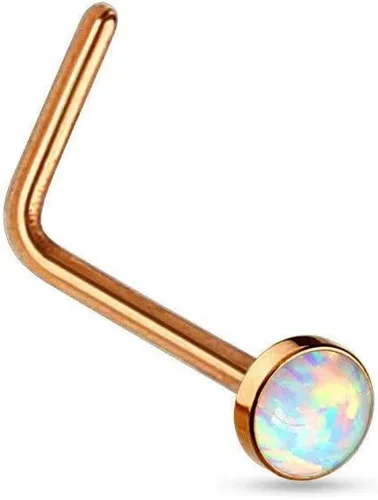 Vista 14 de Piercing para la nariz, calibre 22, relleno de oro de 14 quilates, simple en forma de L con ópalo blanco, pin de nariz de oro único, joyería Negro-L