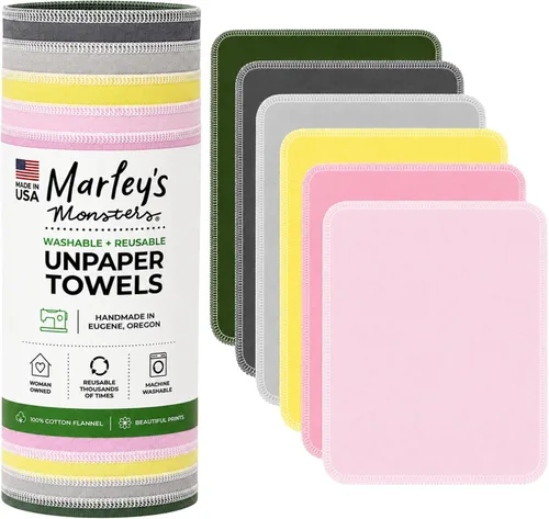 Vista 11 de Marley's Monsters Toallas sin papel - rollo de 12 unidades, toallas de papel reutilizables sin papel, de algodón, libres de árboles