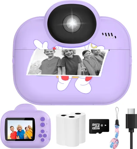 Vista 8 de Cámara para niños con impresión instantánea para niños, cámaras para niños pequeños, cámaras de video digitales HD 1080P, juguete de cámara Rosa