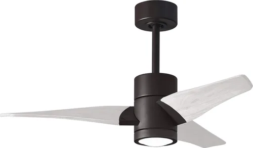 Vista 13 de Matthews SJ-BN-MWH-42 Super Janet Damp Rated 42" Ceiling Fan with LED Light and Remote & Wall Control, Silent DC Motor, 3 Solid Wood Blades, Brushed