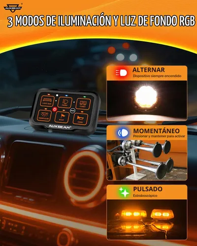 Vista 5 de Auxbeam Panel de interruptores de 6 bandas Bluetooth AR-600 RGB con botón grande, interruptor auxiliar con interruptor de palanca momentáneo