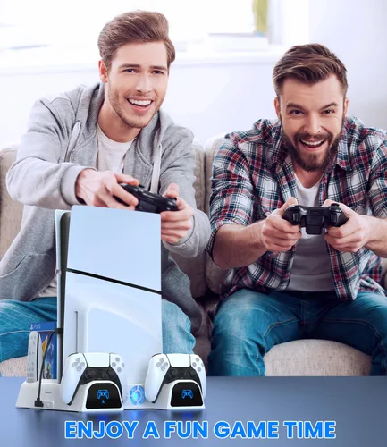 Vista 7 de PS5 Slim Stand with 2 Cooling Fan, Dual Fast PS5 Controller Charging Station with Games Storage, PS5 Cooling Station PS5 Accessories Vertical Stand