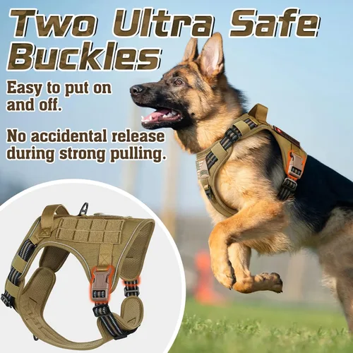 Vista 4 de rabbitgoo - Arnés táctico sin tirones para perros, estilo militar, con mango y sistema Molle, arnés para perros de fácil control, arnés reflectante