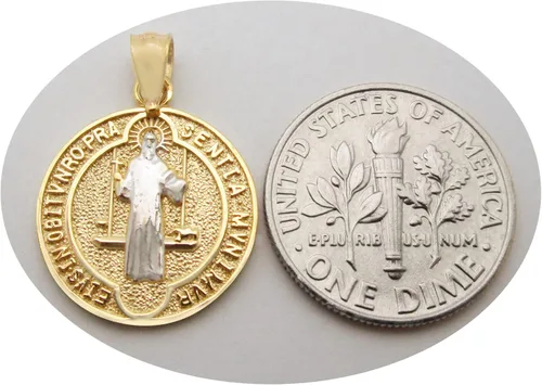 Vista 4 de Dije de oro amarillo de 10 quilates Medalla De San Benito de Nursia, Oro amarillo, Sin piedra