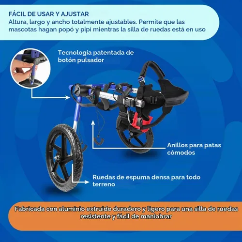 Vista 3 de Silla de ruedas de perro para perros pequeños, 26 a 69 libras, de Walkin' Wheels, 5, Azul