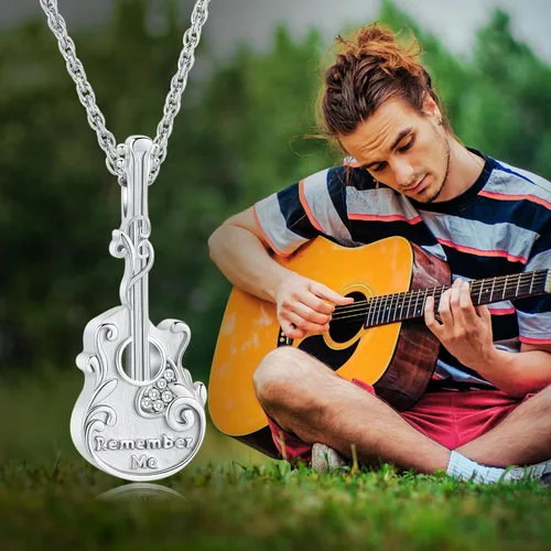 Vista 4 de Collar de urna de guitarra para cenizas, guitarra musical, recuerdo, colgantes, collar, guitarrista, amante de la música, joyería de cremación