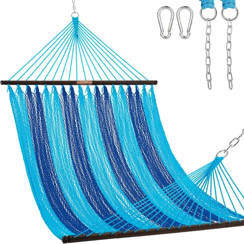 Vista 11 de Lazy Daze Hammocks Hamaca doble de cuerda caribeña de 10.5 pies para 2 personas, hamaca de poliéster tejida a mano con barras separadoras