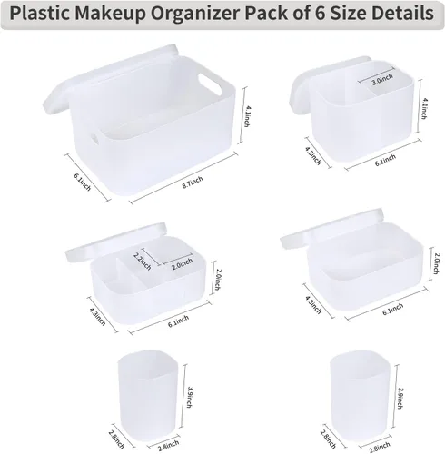 Vista 2 de OCHEAL Juego de estuche organizador de maquillaje: almacenamiento apilable transparente para tocador, soporte de varios tamaños para maquillaje