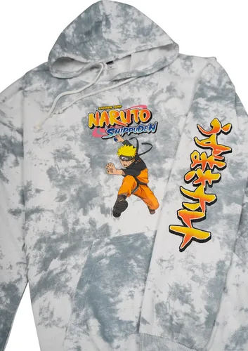 Vista 2 de Ripple Junction Naruto Shippuden Tie Dye Naruto Jumping with Kanji Adult Anime Sudadera con capucha