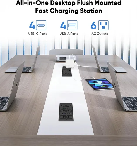 Vista 2 de Regleta de alimentación empotrada de 45W, protector de sobretensiones de montaje empotrado (1200J) con 6 tomas de CA y 8 puertos USB (4 USB-C)