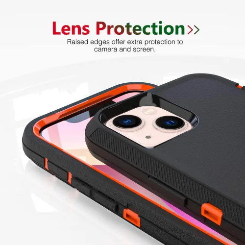 Vista 5 de Funda para iPhone 13 mini, Funda Resistente a Prueba de Golpes y Caídas, Resistente y Rugosa, Negra+Naranja Negro y anaranjado