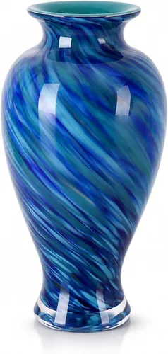 Vista 9 de Jarrón de vidrio soplado a mano de 11.8 pulgadas de alto, hermoso jarrón de boca ancha para centro de mesa, floreros pintados de vidrio de Murano