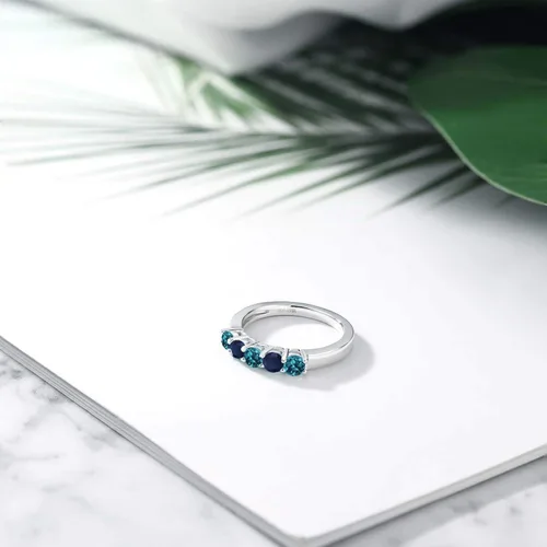 Vista 4 de Gem Stone King Anillo de boda de plata de ley 925 con topacio azul Londres y zafiro azul