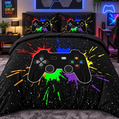 Vista 35 de Juego de funda de edredón de tamaño individual con estampado 3D de Gamepad azul para niños, fundas de edredón y fundas de almohada para dormitorio