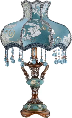 Vista 17 de Lámpara de mesa inteligente victoriana con cuentas de cristal y acabado dorado, base de resina verde esmeralda, enchufe E26 para dormitorio, Verde 1