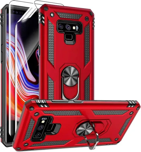 Vista 8 de Androgate Funda para Galaxy Note 9 con protector de pantalla de PET 3D, soporte de anillo de grado militar, soporte para automóvil, prueba de caídas