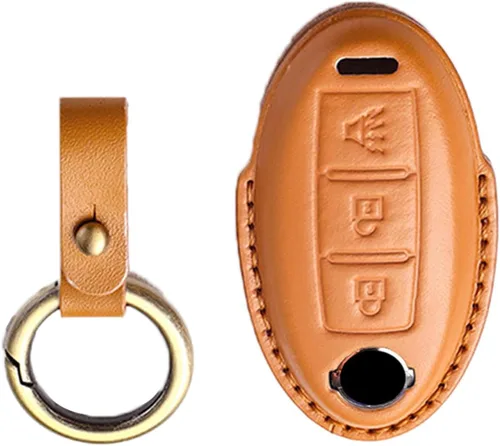 Vista 15 de SANRILY Funda de cuero para llavero de 3 botones para Nissan Armada Rogue Murano Cube 370Z Leaf Juke Quest sin llave con llavero de gato de la Negro