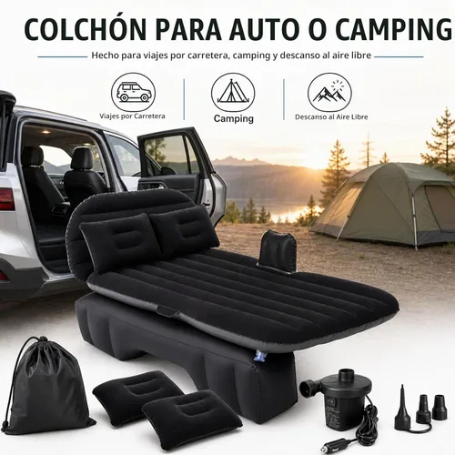 Vista 4 de Colchón de aire para coche, asiento trasero, cama de camping, cama inflable SUV con bomba y almohadas Negro