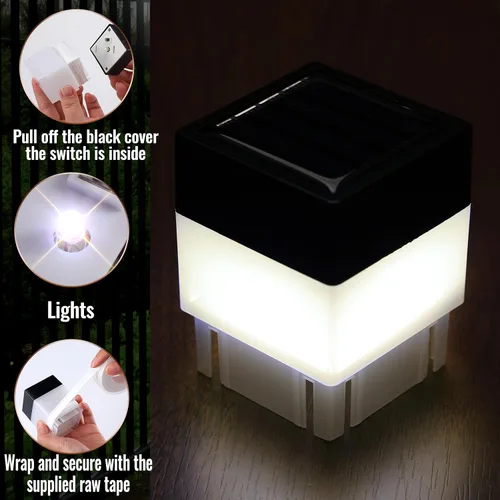 Vista 3 de Tujoe Luces solares para poste de valla de 2 x 2 pulgadas (2.0 in x 2.0 in) (blanco, paquete de 6)