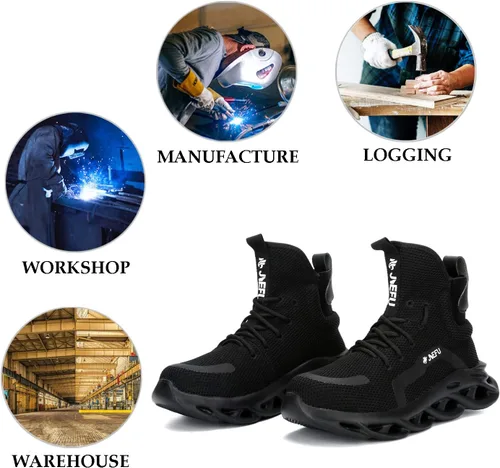 Vista 5 de XUNRUO Botas de seguridad de trabajo para hombres y mujeres, con puntera de acero, ligeras, transpirables, botas de construcción