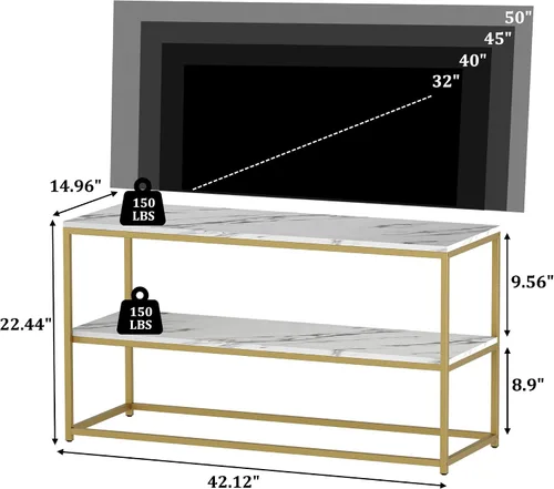 Vista 3 de Function Home Soporte de TV para televisores de hasta 50 pulgadas, centro de entretenimiento de 2 niveles, mueble de TV moderno con parte superior