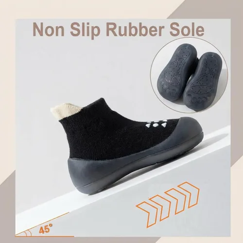 Vista 4 de Hstyle Zapatos de calcetín para bebé, zapatos para caminar, antideslizantes, suela de goma suave, para bebés, niños y niñas