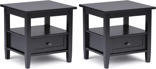 Vista 29 de SIMPLIHOME - Mesa lateral estrecha rectangular Warm Shaker, de madera maciza, de 14 pulgadas de ancho, estilo transicional, color negro, para sala