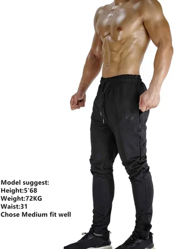 Vista 4 de Brokig - Pantalones deportivos con cremallera para hombre, pantalones casuales para entrenamiento y gimnasia, cómodos pantalones de chándal