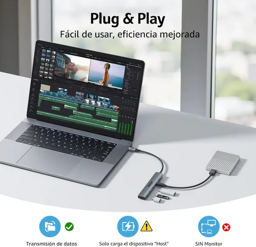 Vista 5 de Acer Hub USB C de 10 Gbps, divisor USBC con 4*USB C 3.2 y puerto PD de 100W, adaptador multipuerto de transferencia rápida tipo C compatible