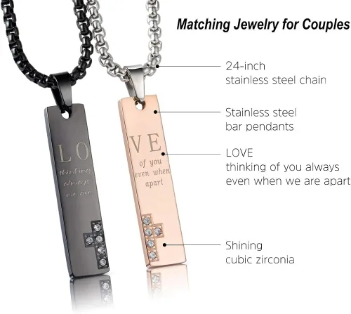 Vista 5 de Wolentty Collares de distancia para parejas para el día de San Valentín Metal Circonia cúbica
