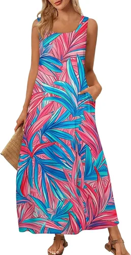 Vista 43 de Vestidos de iglesia para mujer 2025, casual, holgado, sin mangas, largo, fluido, vestido de verano con bolsillos