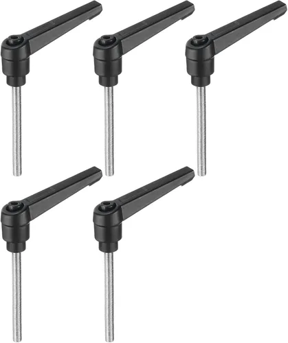 Vista 9 de uxcell 5 piezas de manija de palanca de sujeción ajustable M5 x 1.969 in de óxido negro métrico de acero al carbono macho roscado perillas de mano