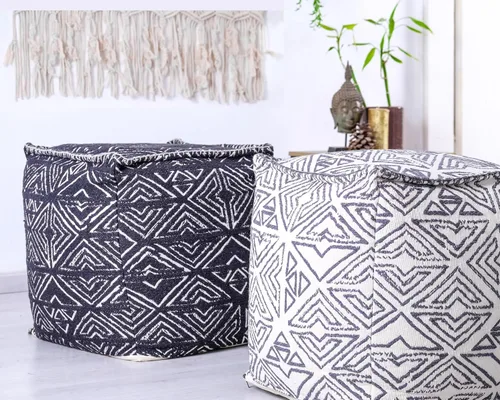 Vista 2 de Mandala Life Art Puf otomano - 20x20x20" - Taburete Reposapiés - Cubo Negro