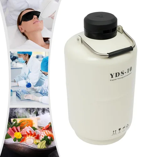 Vista 2 de YIYIBYUS Contenedor de nitrógeno líquido de 10L, tanque LN2 Dewar de nitrógeno líquido, tanque de semen de aleación de aluminio con funda protectora