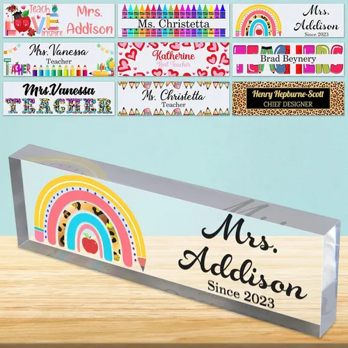Vista 14 de Placa de nombre de escritorio personalizada para profesores, placa de identificación de bloque de acrílico personalizada para oficina, placa