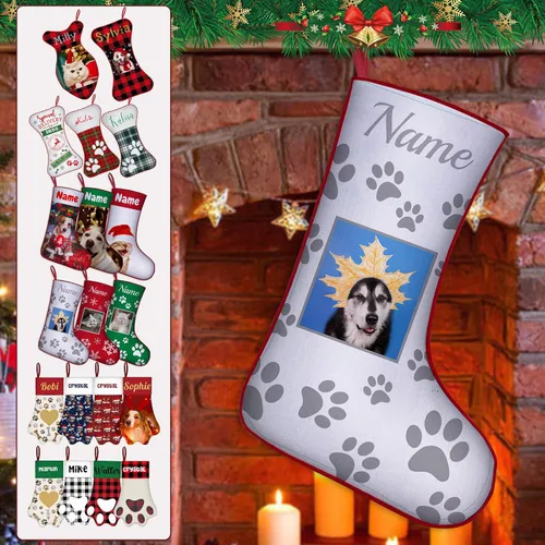 Vista 12 de Calcetines de Navidad personalizados para perros y gatos, 42 patrones de perros y mascotas, calcetines de Navidad personalizados con nombres, adorno