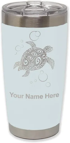 Vista 9 de LaserGram Vaso aislado al vacío de 20 onzas, tortuga marina hawaiana, grabado personalizado incluido (morado claro)