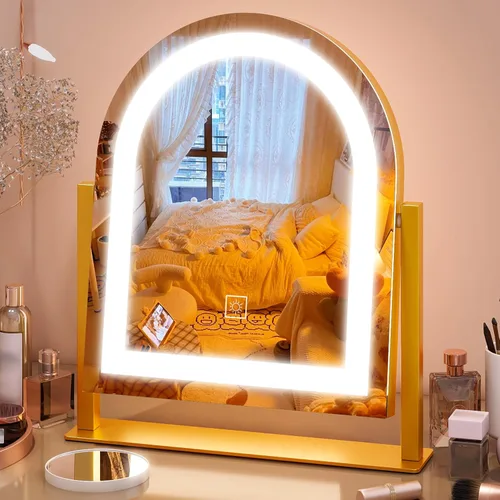 Vista 20 de FENNIO - Espejo de tocador con luces, espejo de maquillaje iluminado LED, pantalla táctil con 3 modos de iluminación, regulable, para mesa