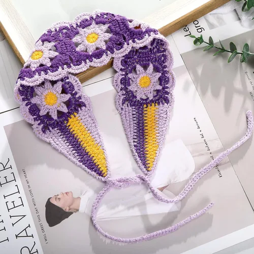 Vista 5 de CHLINS Diademas elásticas de ganchillo hechas a mano con margaritas florales – 3 unidades de diademas de punto bohemio para mujeres y niñas