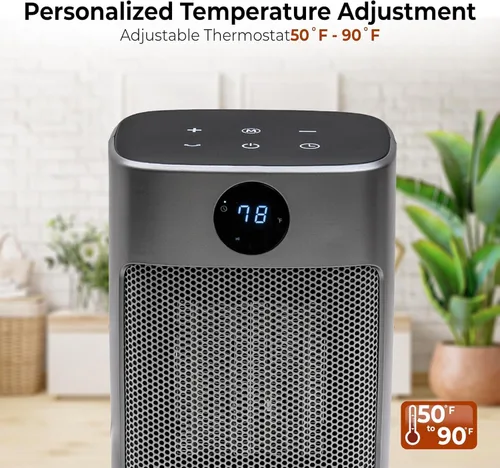 Vista 2 de Comfort Zone Calentador digital de escritorio, 1500 W/1000 W, modo ECO, termostato, control remoto, temporizador de 12 horas, protección contra