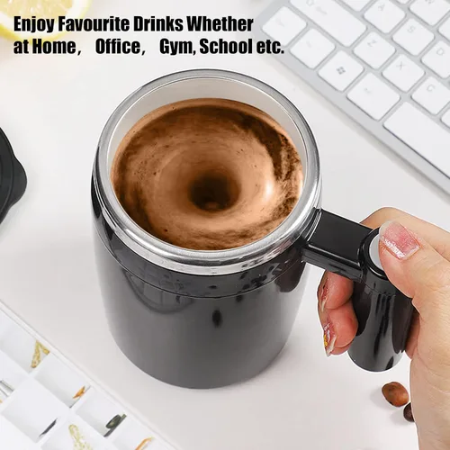 Vista 8 de Taza autoagitadora, taza de café magnética recargable con 2 barras de agitación, taza de mezcla automática impermeable para leche/cacao en la Negro