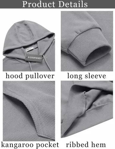 Vista 5 de COOFANDY Sudadera con capucha para hombre, manga larga, casual, con bolsillo, de punto gofre