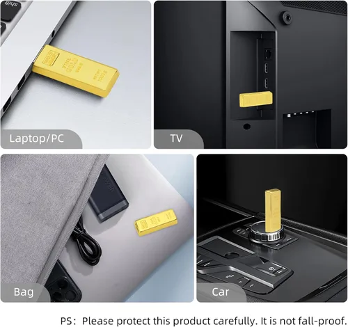 Vista 6 de BorlterClamp - Unidad flash USB de 32 GB con forma de barra dorada, unidad USB divertida para almacenamiento externo de datos
