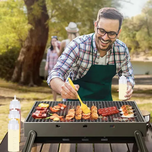 Vista 8 de Paquete de 3 botellas de condimento de plástico de 24 onzas con tapas de tapa, perfectas para condimentos, aceite, salsas, glaseado y líquidos