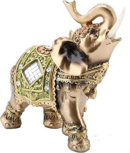 Vista 6 de Estatua de elefante verde, estatua de escultura de la suerte, Feng Shui, decoración de estante de coche de la suerte (L)